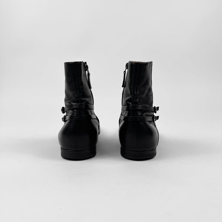 Gucci 2000's Buckled Beatle Ankle Leather Boots