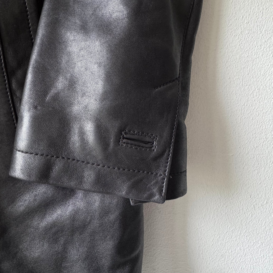 Prada FW2006 Black Lined Button-Up Leather Overcoat Jacket