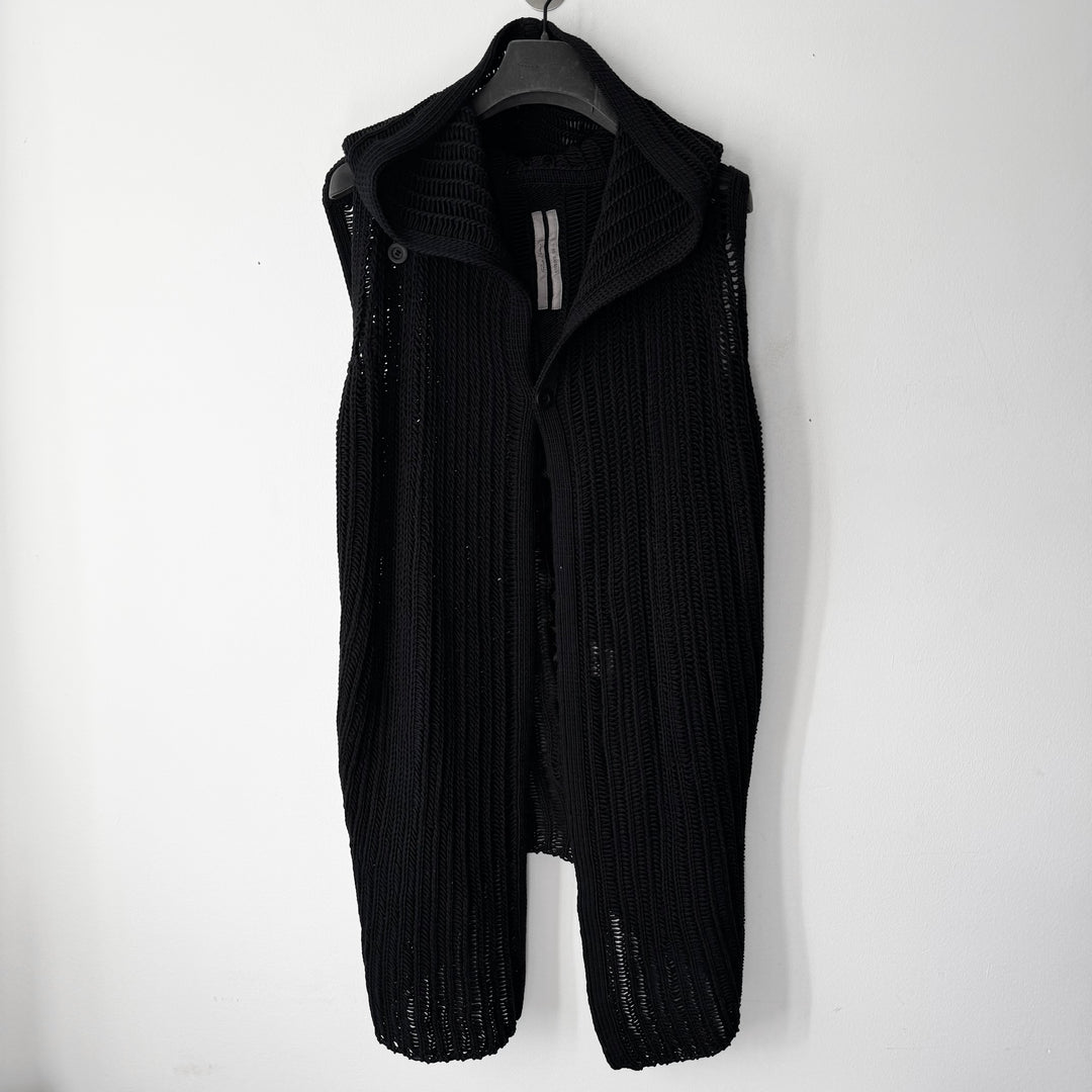 Rick Owens SS2016 Black Cotton Knitted Hooded Vest/Tank-Top
