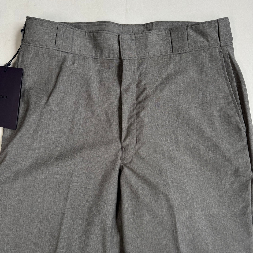 Prada 2024 Main-Line Light Gray Wide Fine Wool Pants