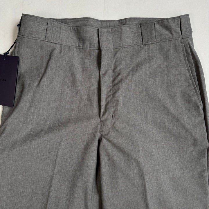Prada 2024 Main-Line Light Gray Wide Fine Wool Pants