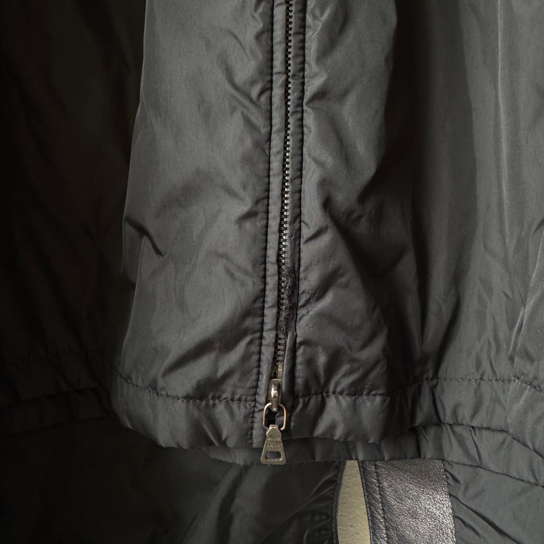 Prada FW2006 Black Lined Button-Up Leather Overcoat Jacket
