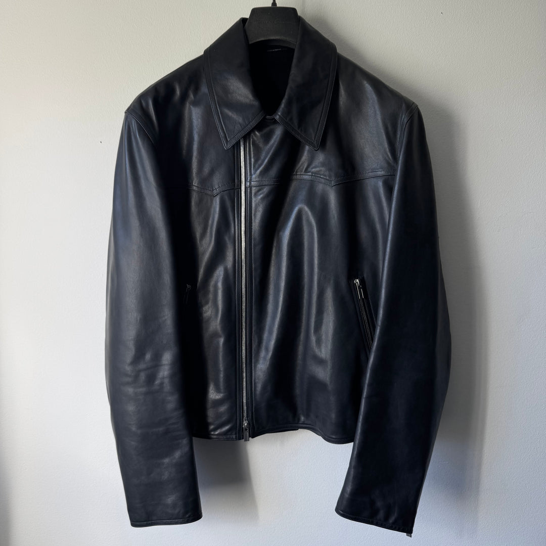 Hermes Black Calf Leather Cashmere Lined Cropped Jacket