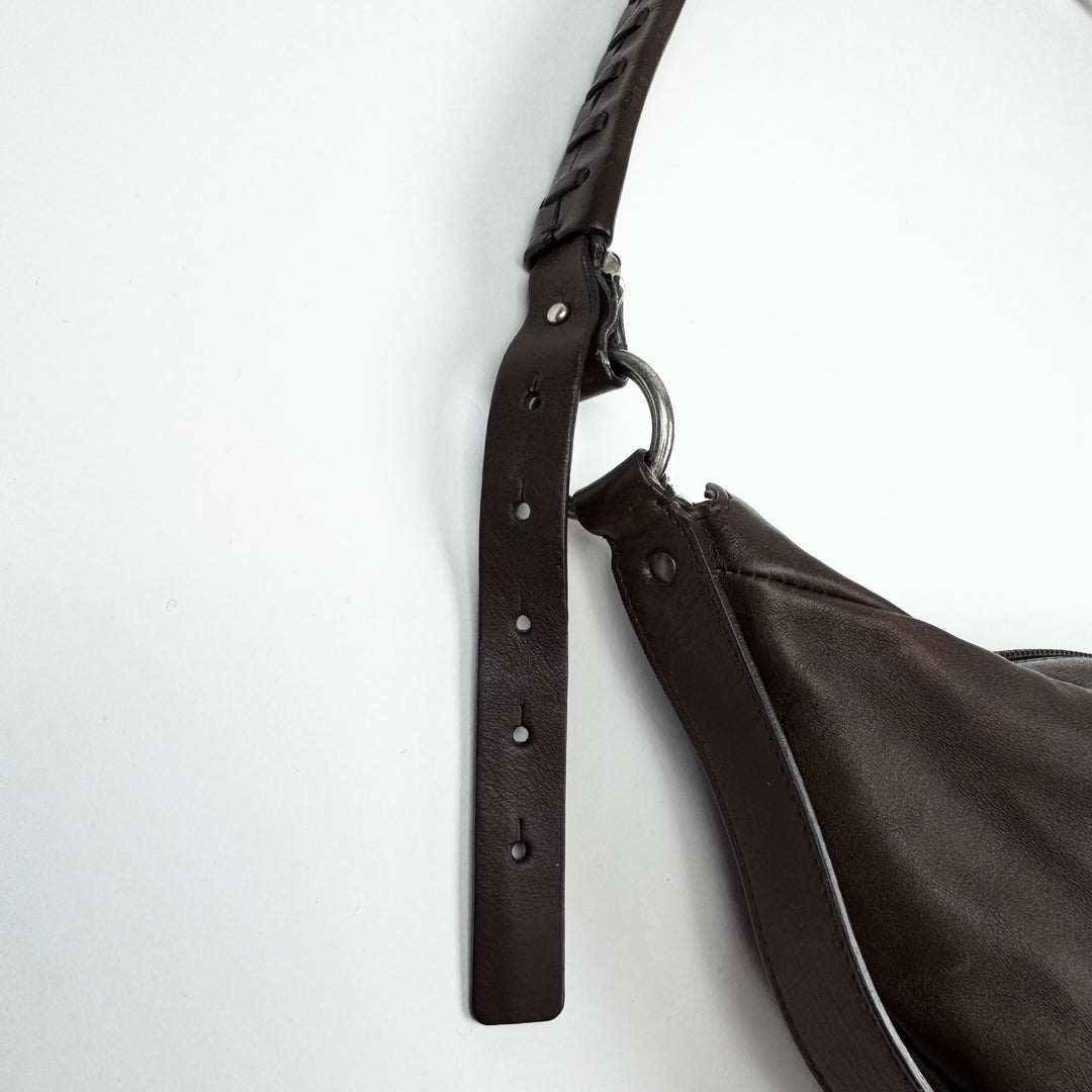 Yves Saint Laurent Rive Gauche SS2002 Brown XL Mombasa Leather Croissant Crossbody Bag