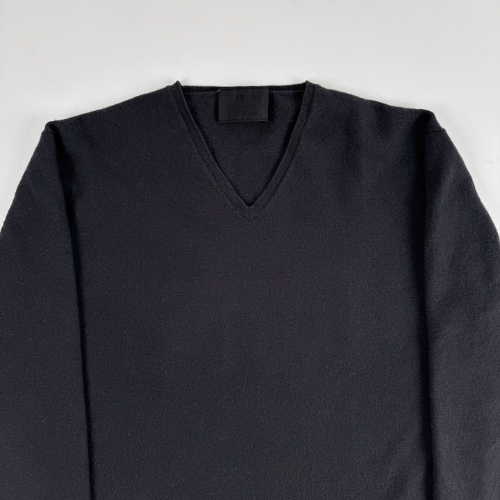 Prada 1990's Dark Gray Wool Knit V-Neck Pullover