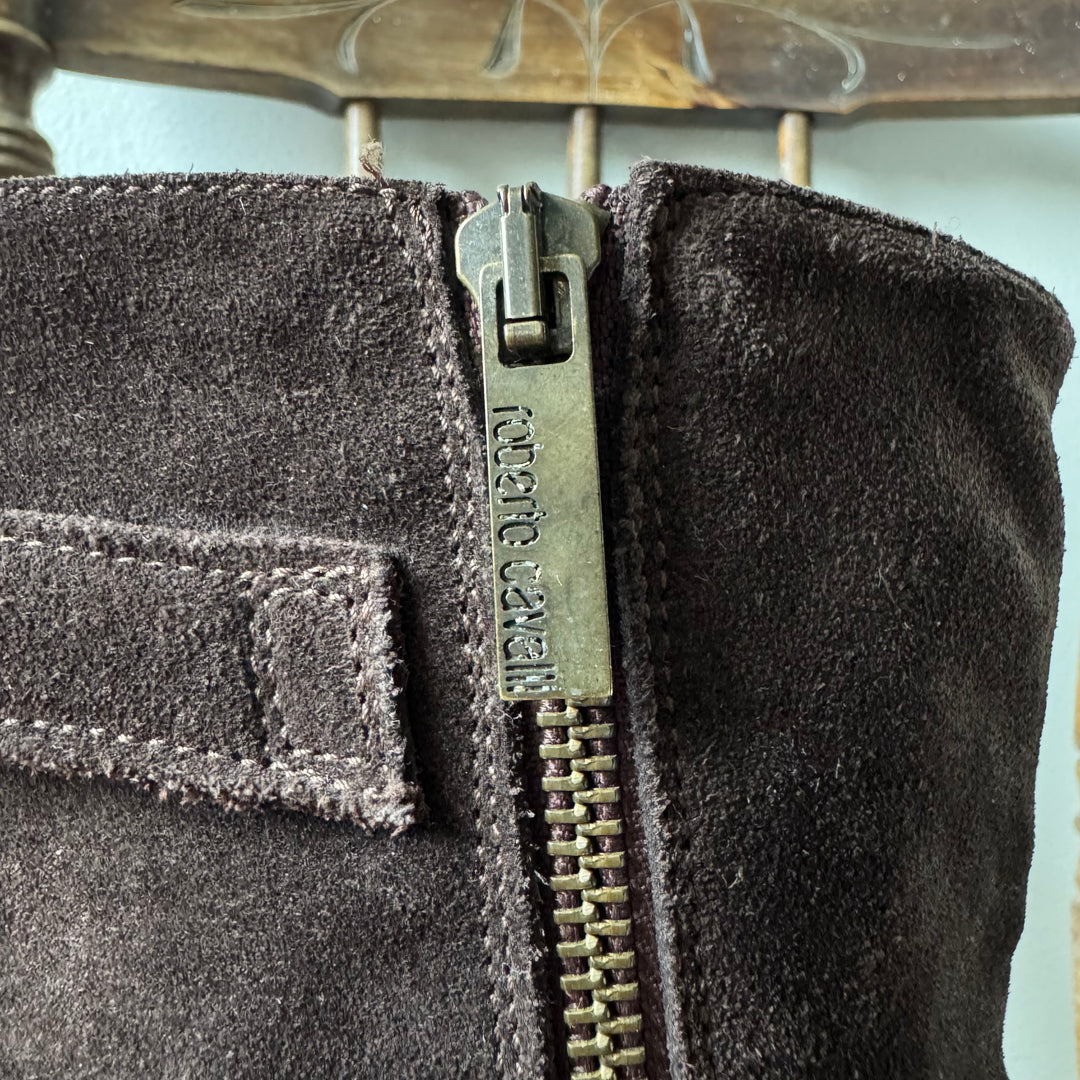 Roberto Cavalli 2000’s Brown Suede Leather Biker Boots