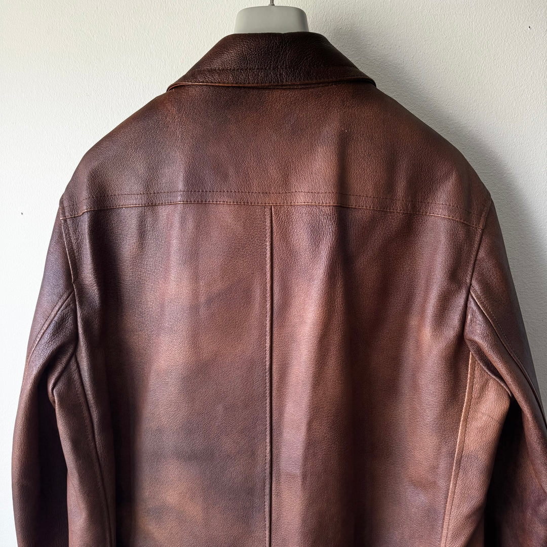 Prada 2000’s Brown Patina Leather Long Overcoat Jacket