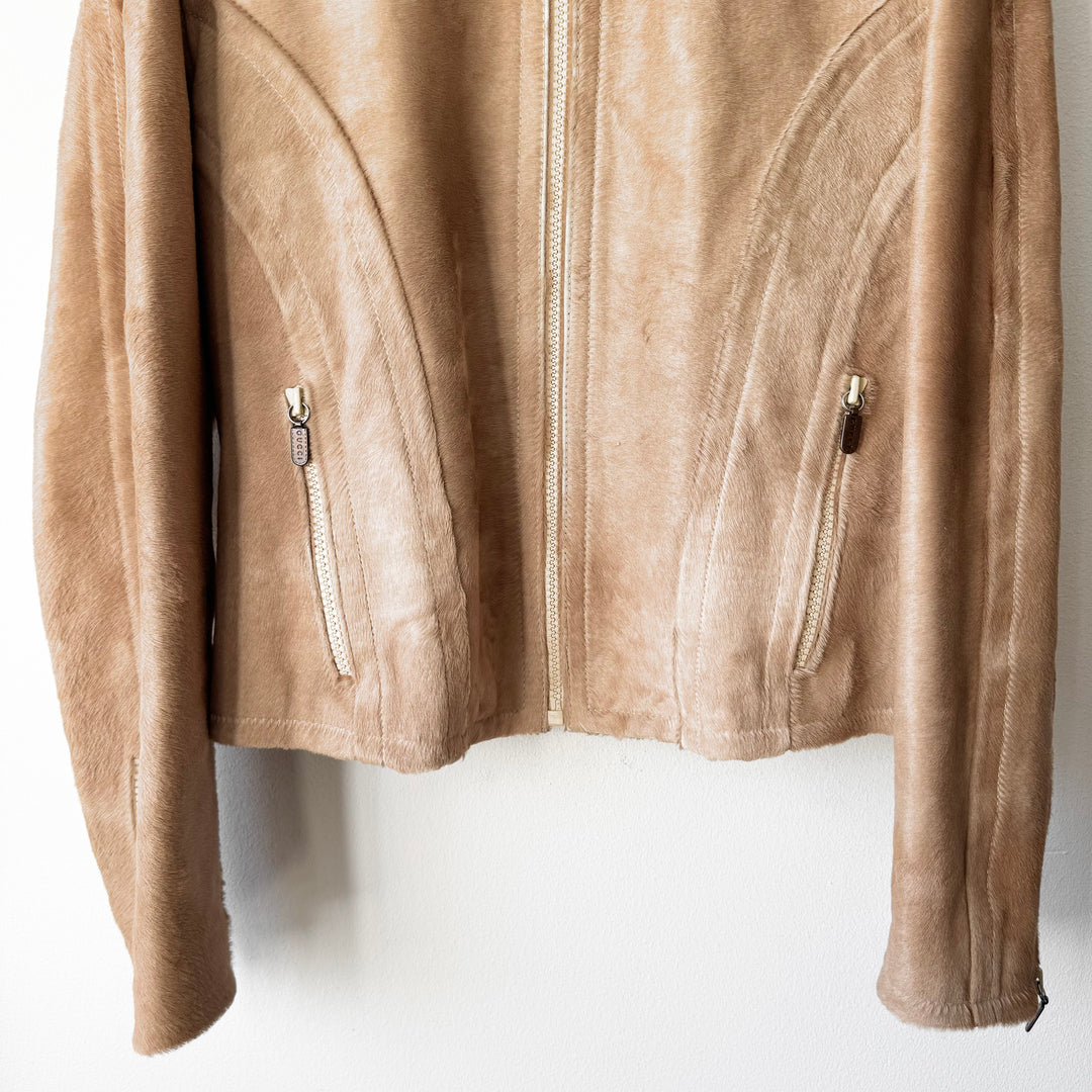 Gucci By Tom Ford FW1996 Camel Pony Hair Calf Leather Moto Jacket