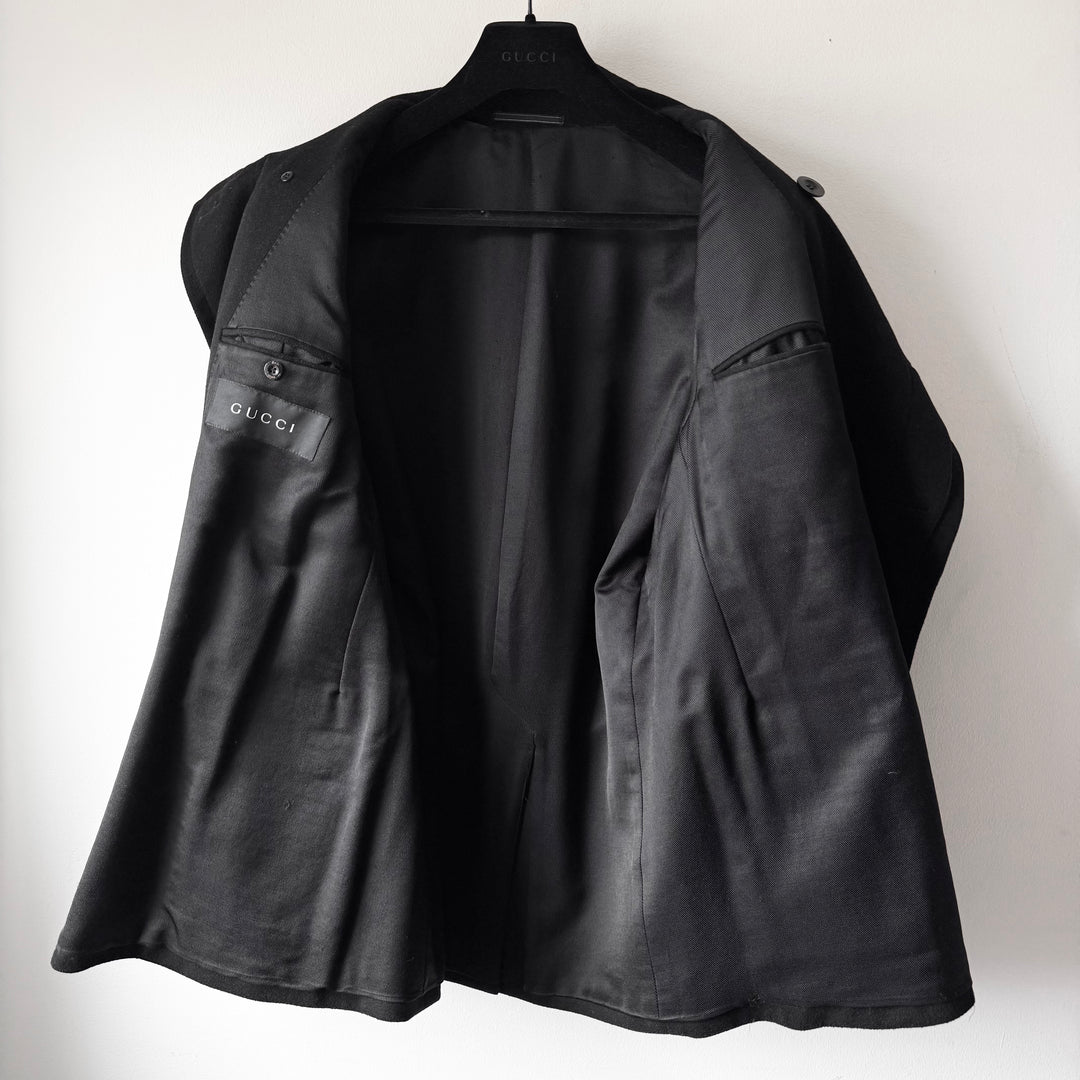 Gucci By Tom Ford FW2002 Black Asymmetrical High Neck Wool Half Coat