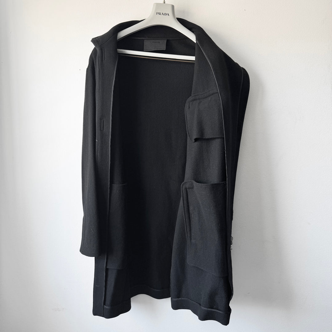 Prada FW1998 Black Asymmetrical Funnel Neck Wool Coat