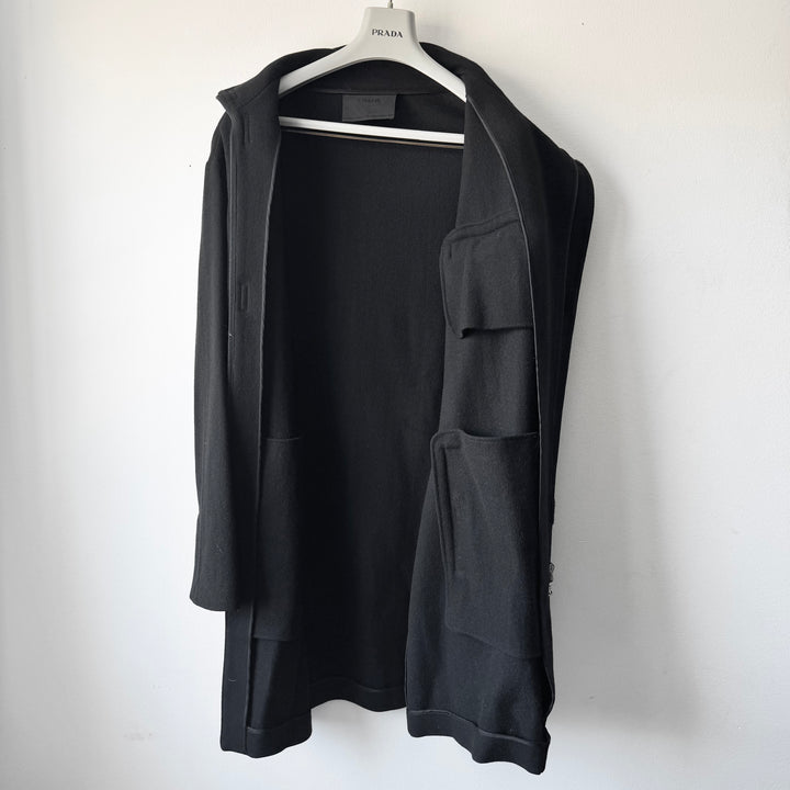 Prada FW1998 Black Asymmetrical Funnel Neck Wool Coat