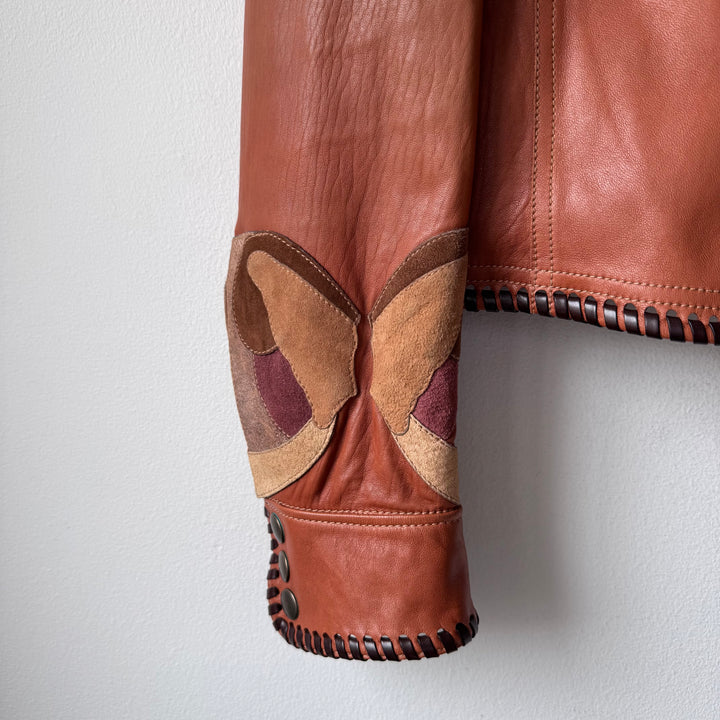 Gucci By Tom Ford SS2004 Brown Butterfly Patchwork Western Leather Jacket