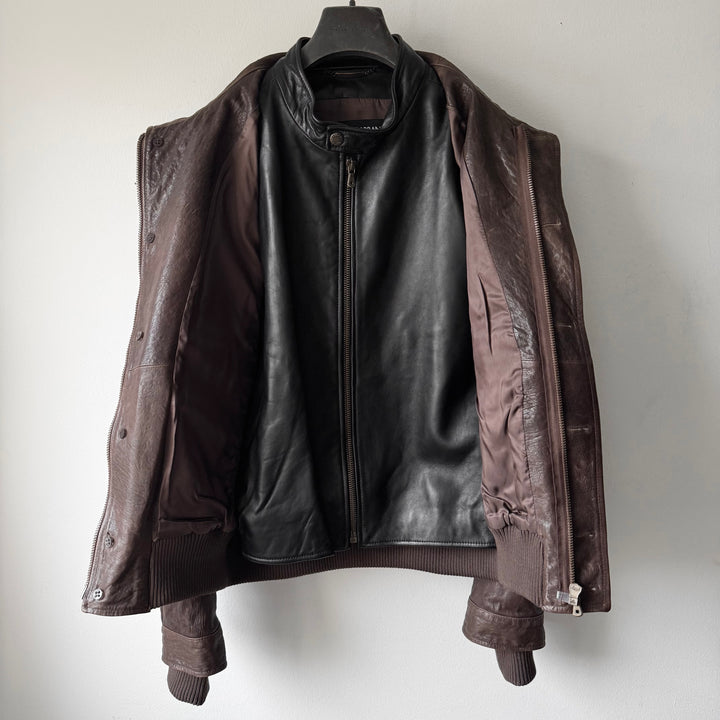 Dolce & Gabbana FW2005 Brown/Black Double Layered Military Bomber Lamb Leather Jacket