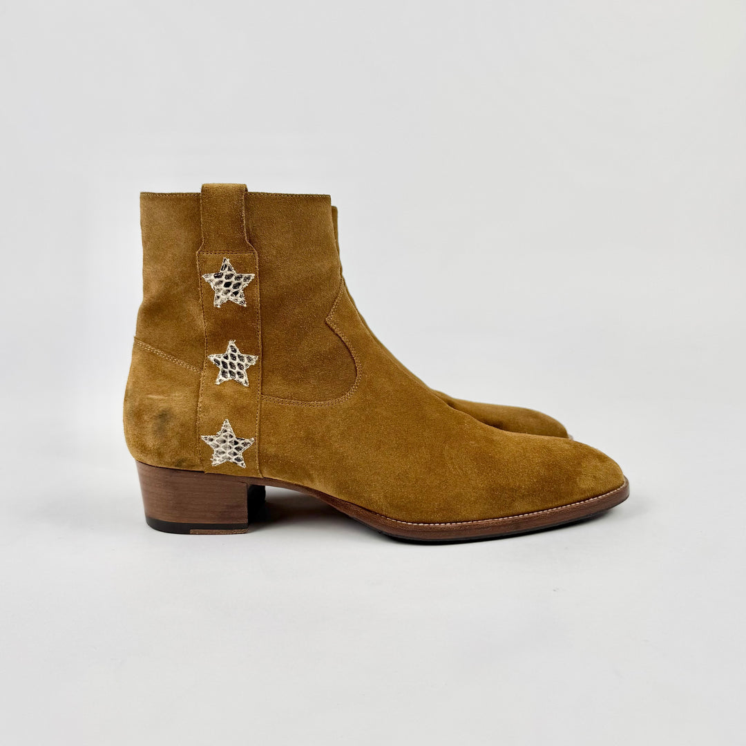Saint Laurent SS2015 Psych Rock Brown Suede Star Wyatt Boots