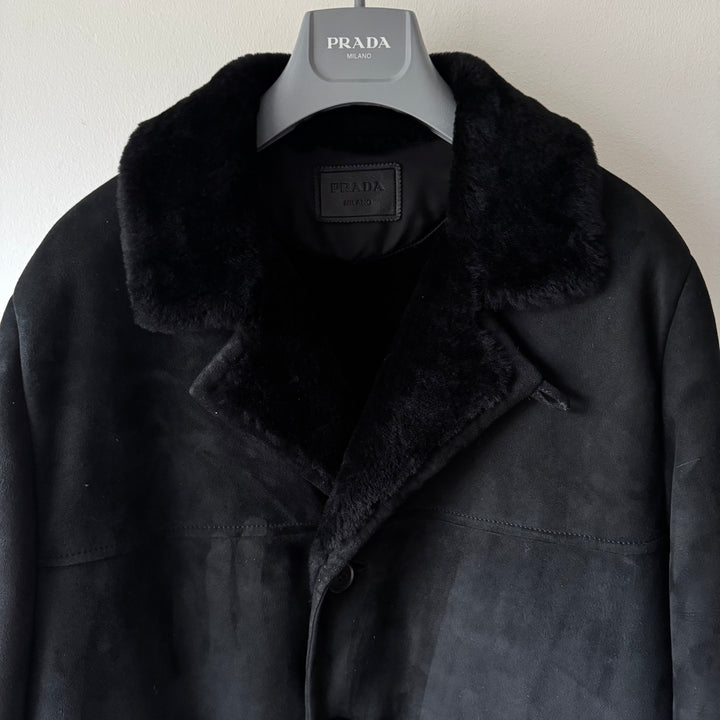 Prada FW2023 Black Lamb Shearling Leather Short Coat