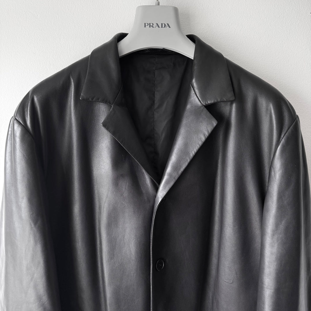 Prada FW1998 Black Lamb Leather Button-Up Overcoat Jacket