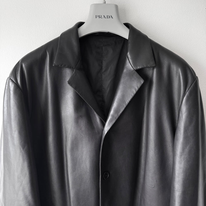 Prada FW1998 Black Lamb Leather Button-Up Overcoat Jacket