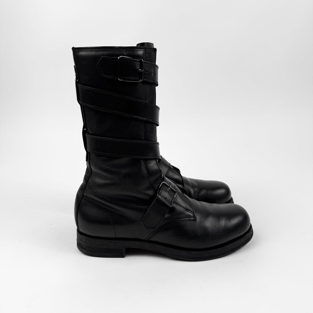 Helmut Lang FW2003 Black Belted Bondage Leather Combat Boots