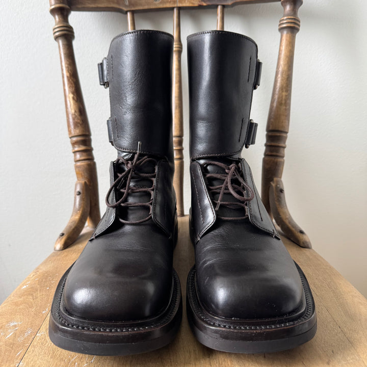 Prada FW1999 Brown Army/Military Velcro Strap Leather Boots