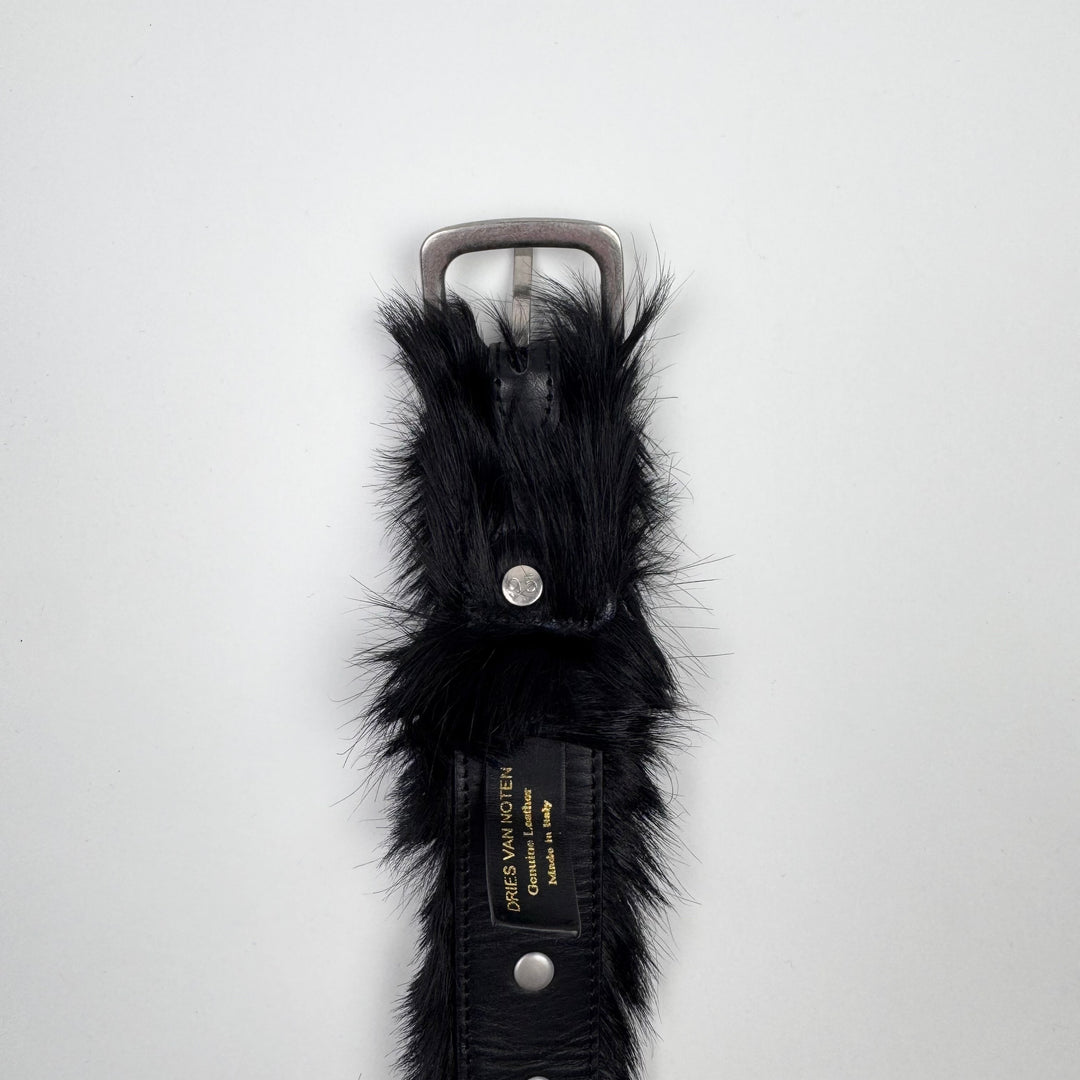 Dries Van Noten FW2022 Black Studded Fur Belt