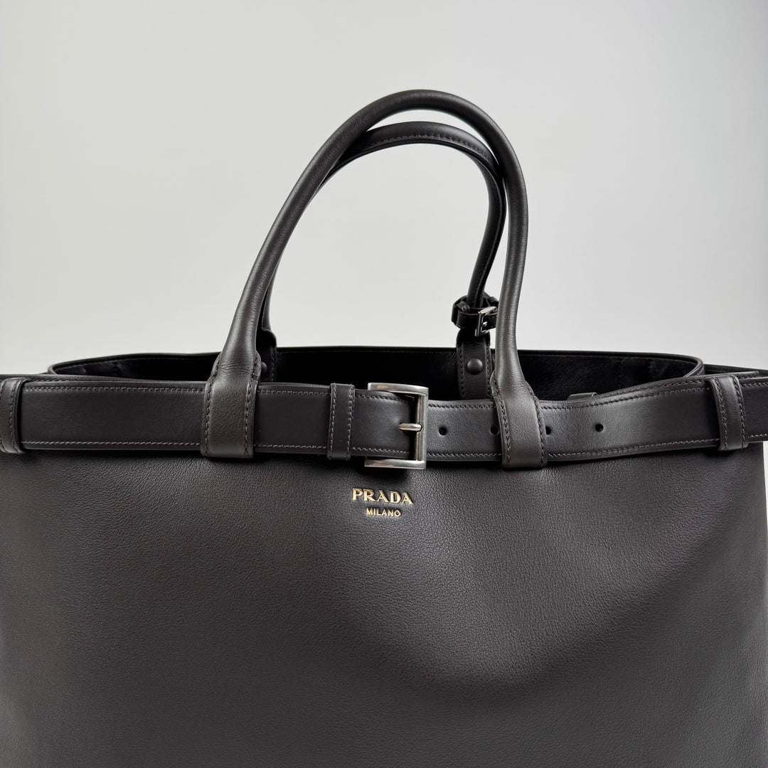 Prada FW2024 Dark Brown Nappa Calf Leather Buckle Belt Bag