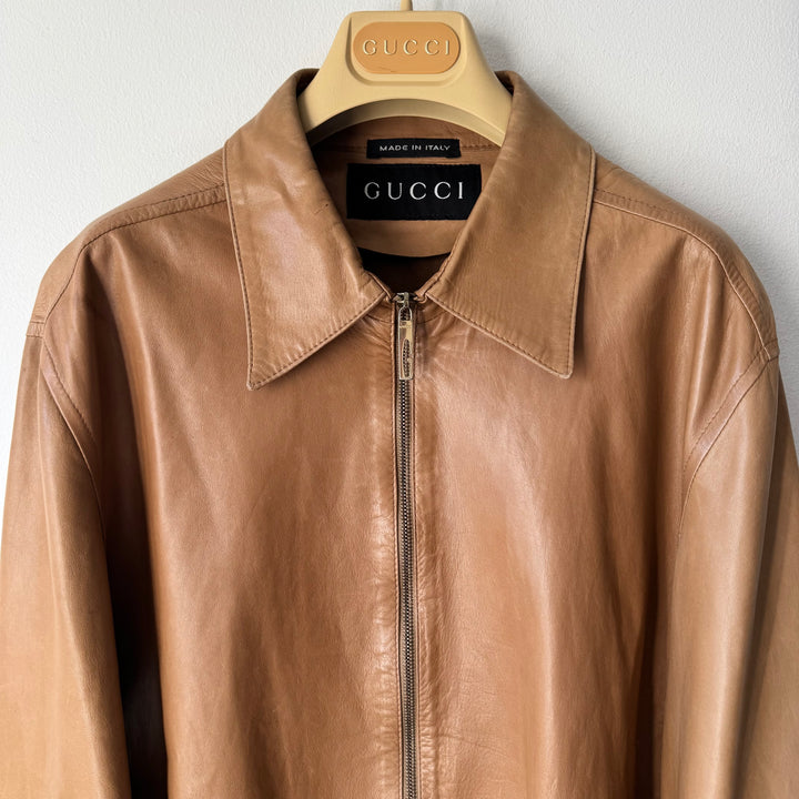 Gucci By Tom Ford SS1997 Brown Zip-Up Leather Shirt Blouson Jacket
