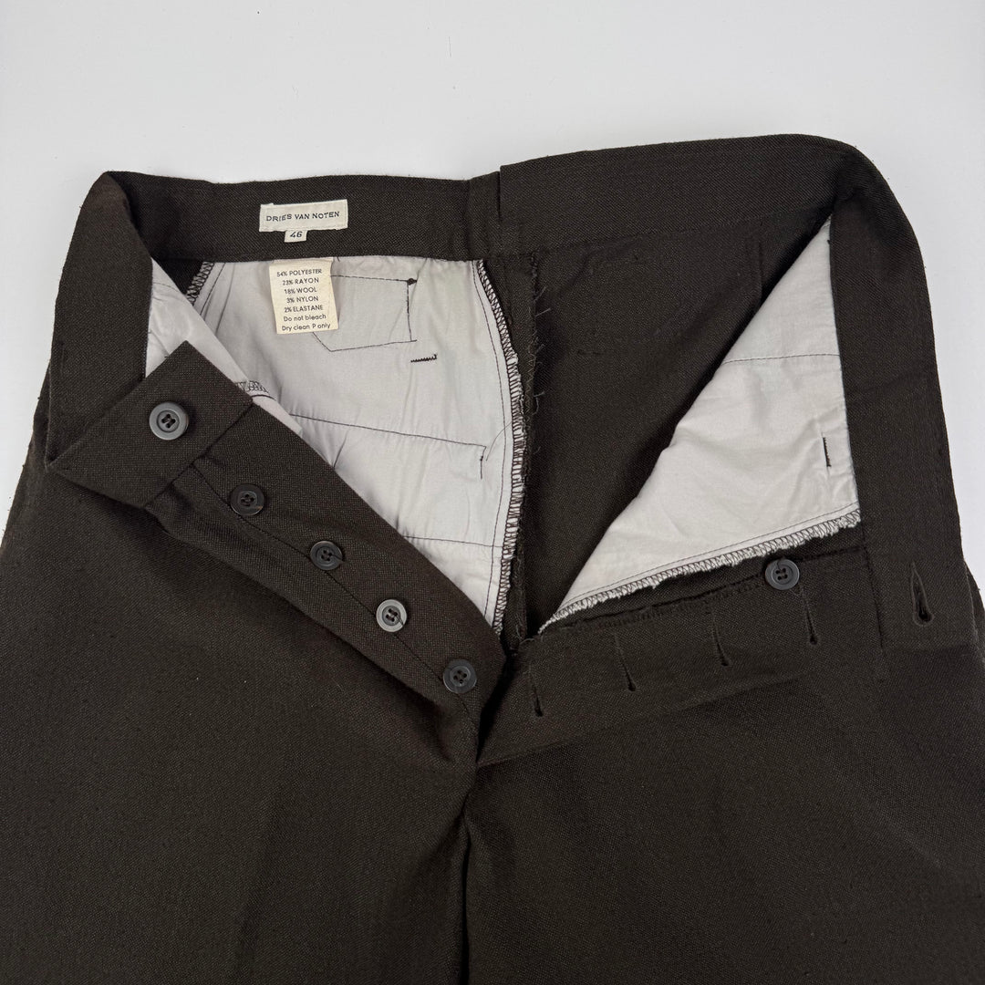 Dries Van Noten 2000’s Brown Wide Leg Work Pants