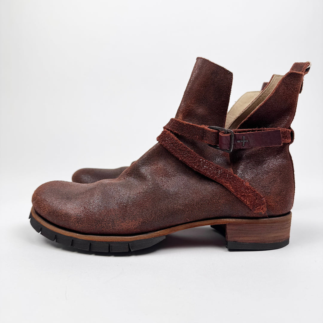 M.A+ Red Bison Leather Buckle Jodhpur Boots w/ Box & Soles