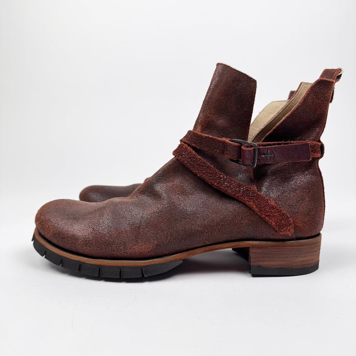 M.A+ Red Bison Leather Buckle Jodhpur Boots w/ Box & Soles