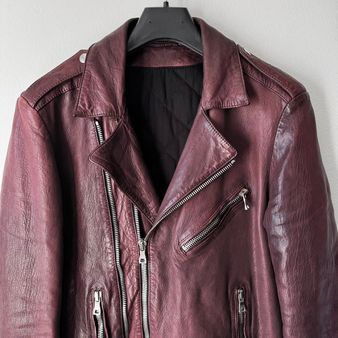 Balmain FW2013 Oxblood Vintage Treated Lamb Leather Double Zip Perfecto Biker Jacket