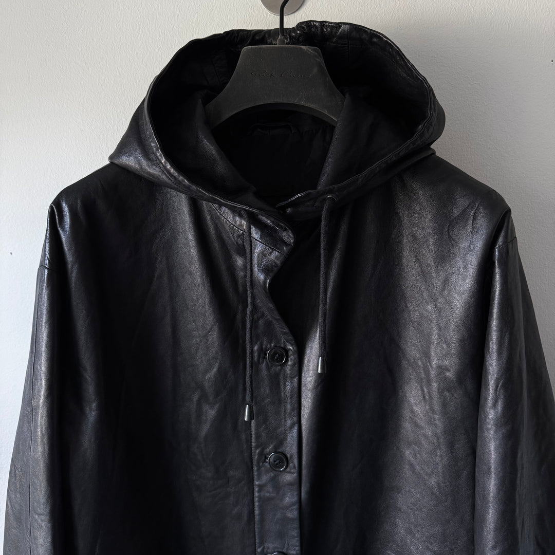 Helmut Lang 1990s Hooded Leather Parka