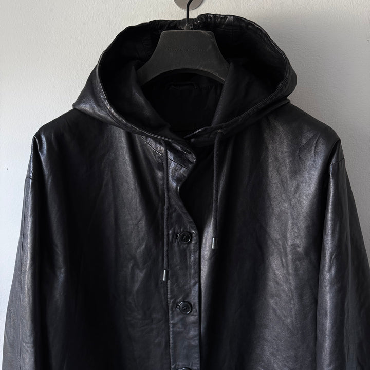 Helmut Lang 1990s Hooded Leather Parka