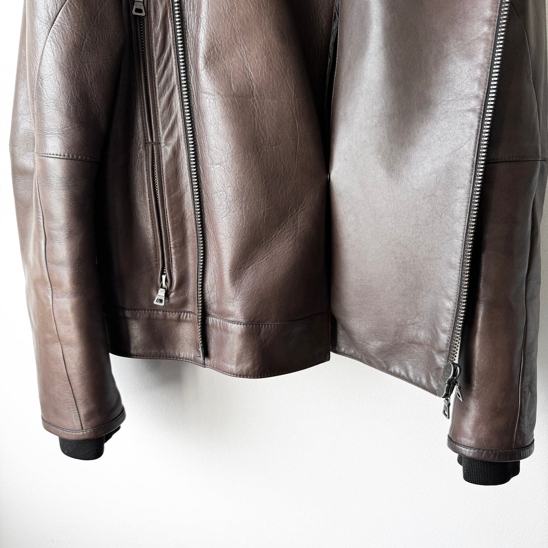 Prada Linea Rossa 2000’s Brown Moto Biker Leather Jacket