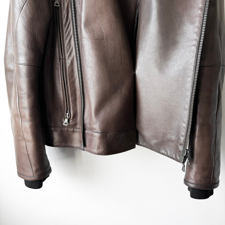 Prada Linea Rossa 2000’s Brown Moto Biker Leather Jacket