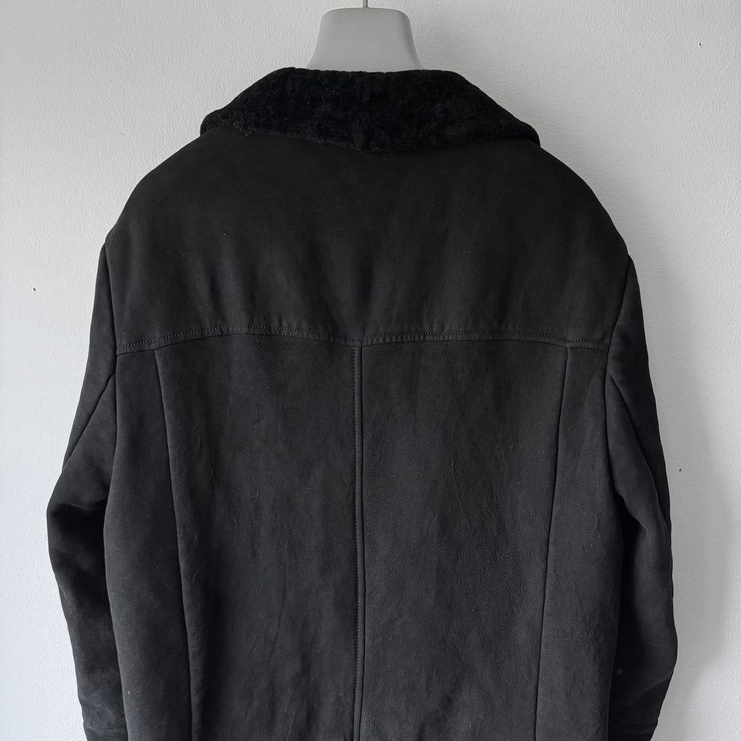 Prada FW2013 Black Reverse Lamb Fur Shearling Leather Button-Up Coat