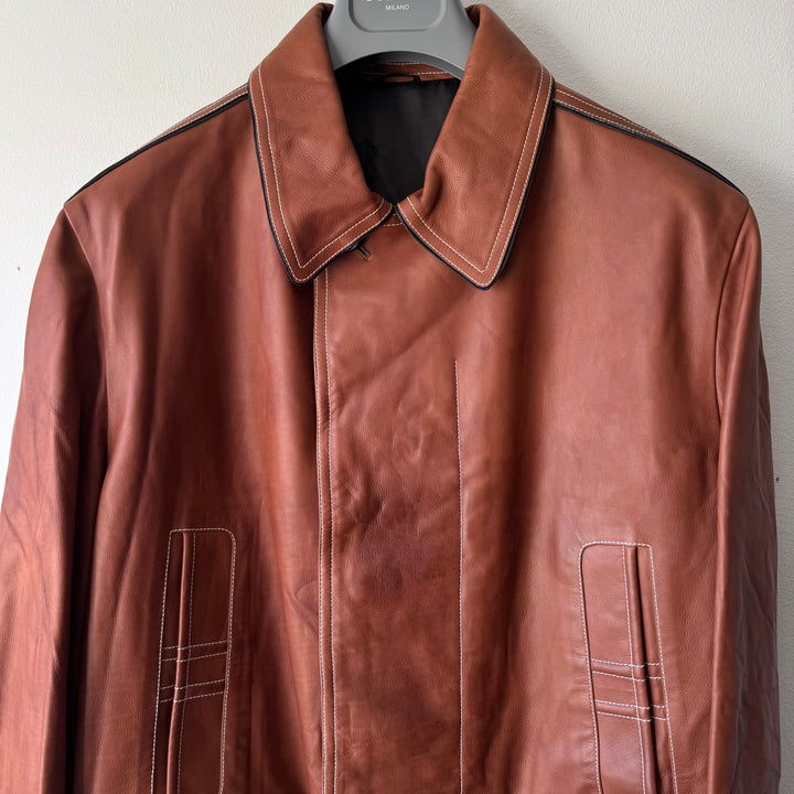Hermes Brown/Orange Calf Leather Overcoat