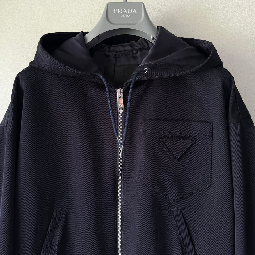 Prada Dark Navy Cropped Wool Hooded Jacket