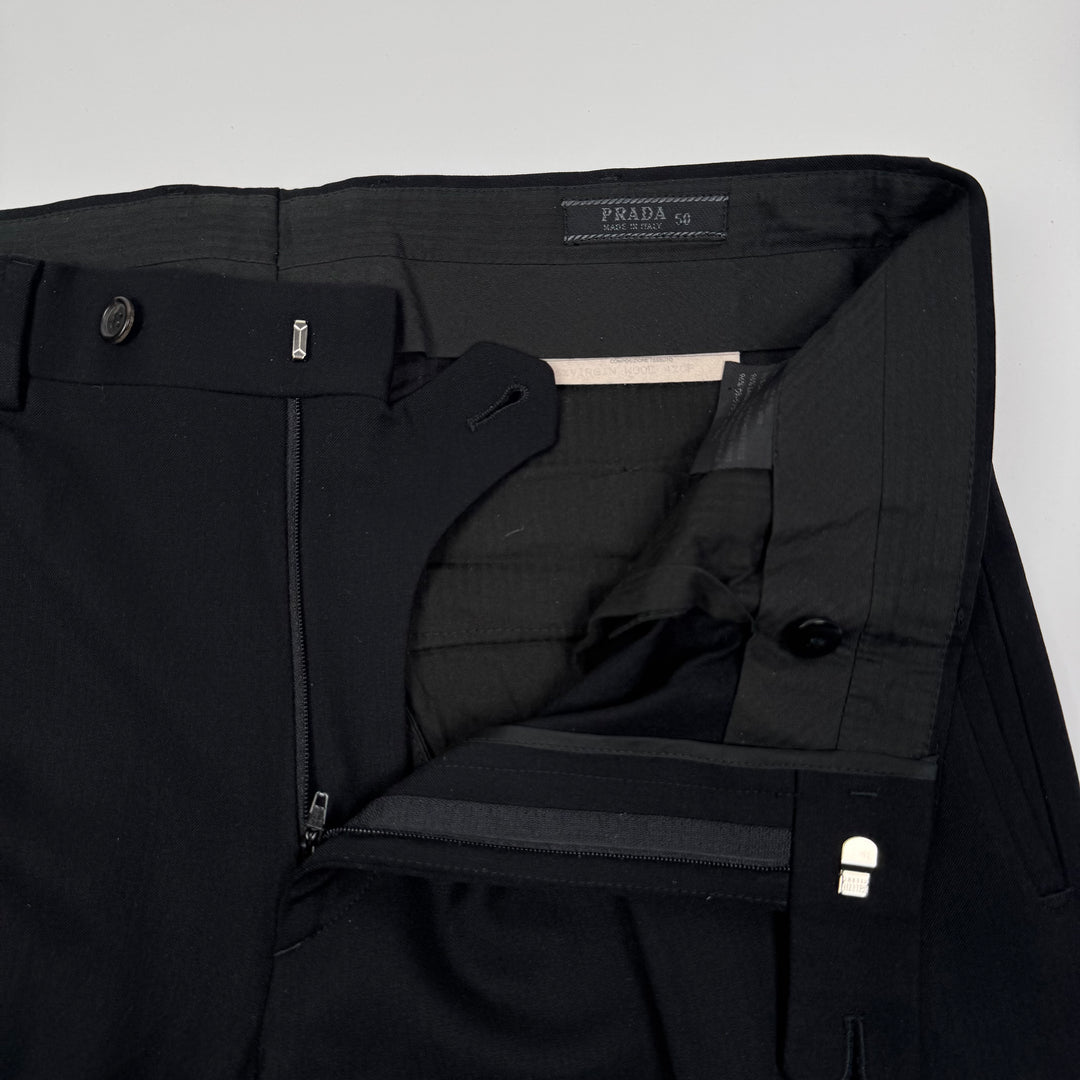 Prada FW2000 Black Stretch-Wool Pleated Suit Trousers/Pants