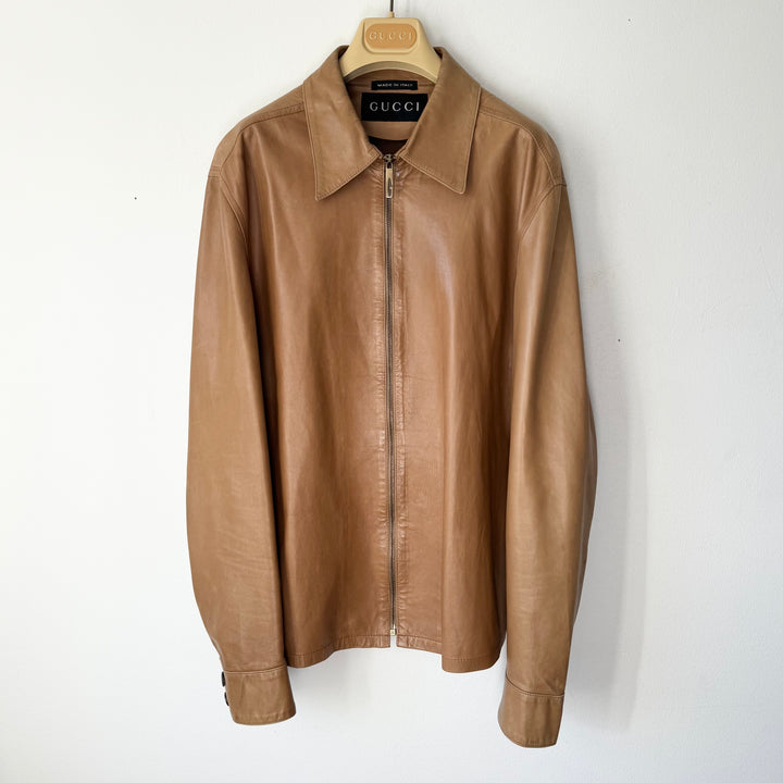 Gucci By Tom Ford SS1997 Brown Zip-Up Leather Shirt Blouson Jacket