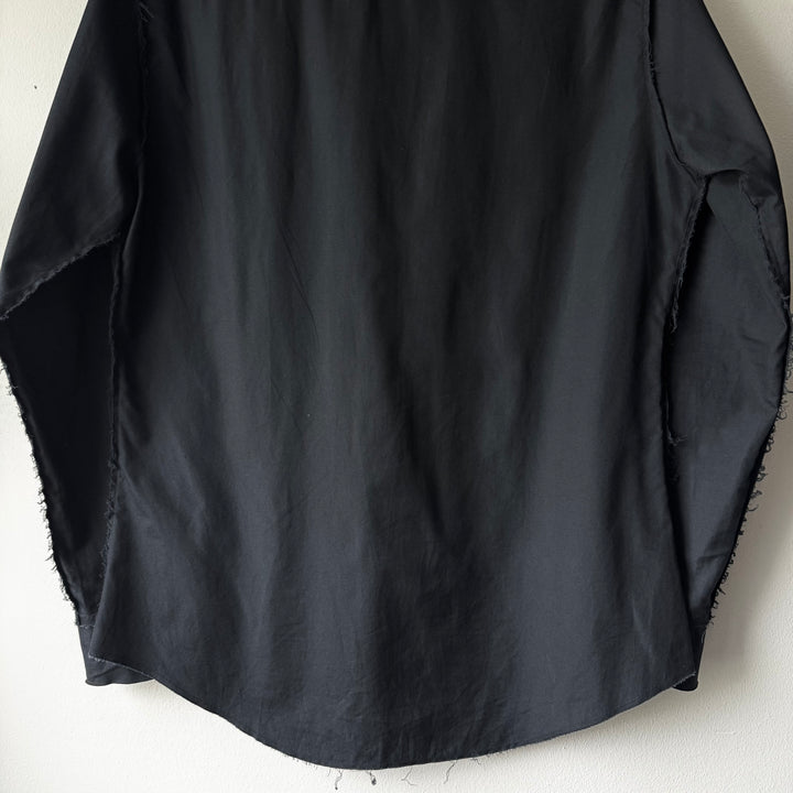 Yohji Yamamoto Black Cotton Pleated Front Raw Edge Button-Up Shirt