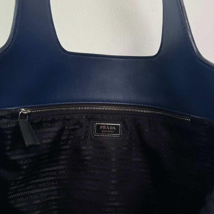 Prada Blue Triangle Logo Nappa Leather Large Tote Bag