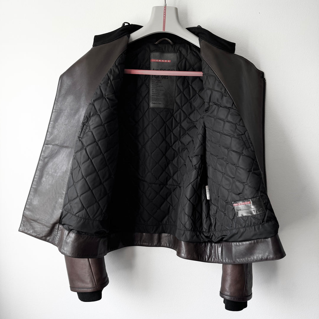 Prada Linea Rossa 2000’s Brown Moto Biker Leather Jacket