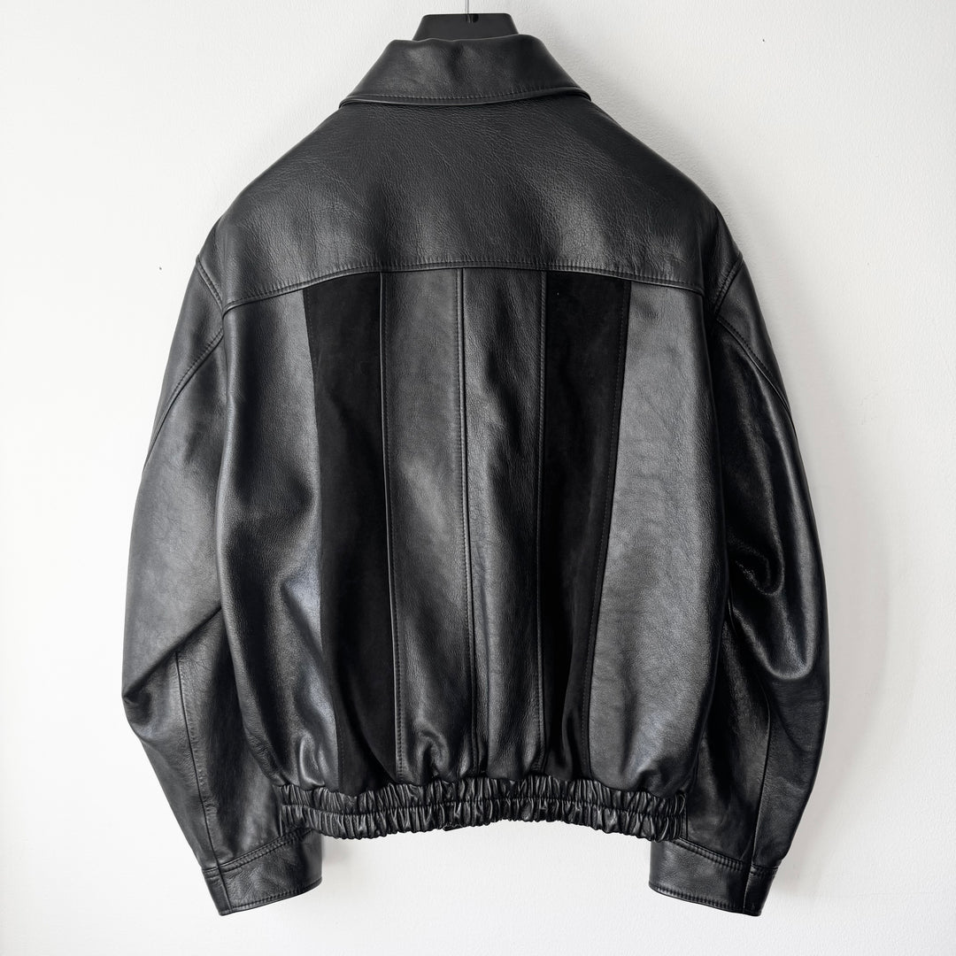 1/1 Celine SS2022 Sample Black Cutout Suede Paneled Leather Blouson Jacket
