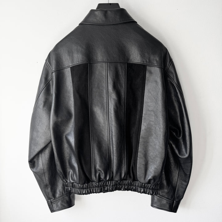 1/1 Celine SS2022 Sample Black Cutout Suede Paneled Leather Blouson Jacket