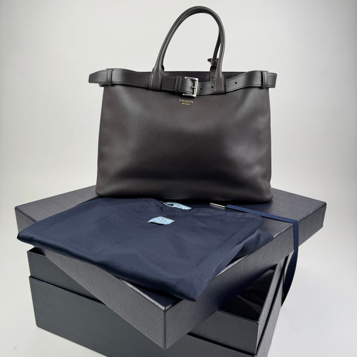 Prada FW2024 Dark Brown Nappa Calf Leather Buckle Belt Bag