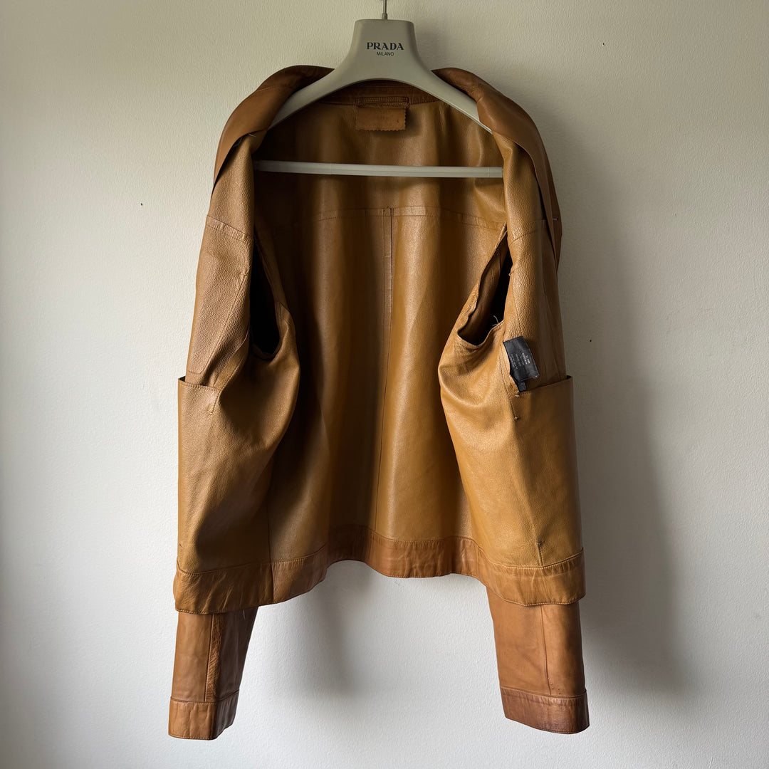 Prada SS2001 Tan Cropped Multipocket Blouson Leather Jacket