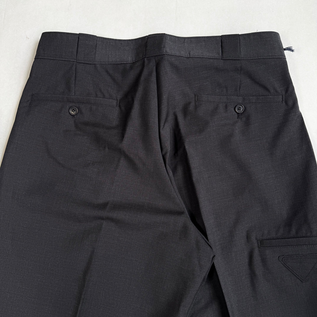 Prada 2022 Mainline Dark Gray Wide Fine Wool Logo Pants
