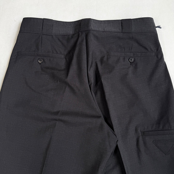 Prada 2022 Mainline Dark Gray Wide Fine Wool Logo Pants