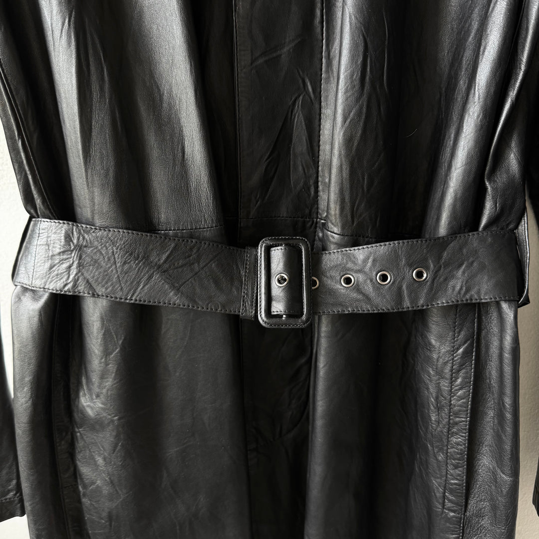 Prada FW2004 Black Lamb Nappa Leather Long Trench Coat