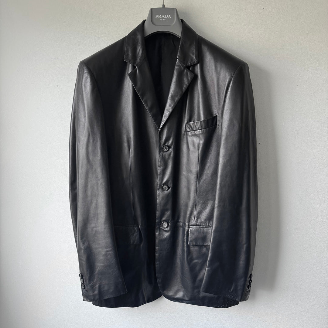 Jil Sander By Raf Simons 2000’s Dark Navy Nappa Lamb Leather Blazer Jacket